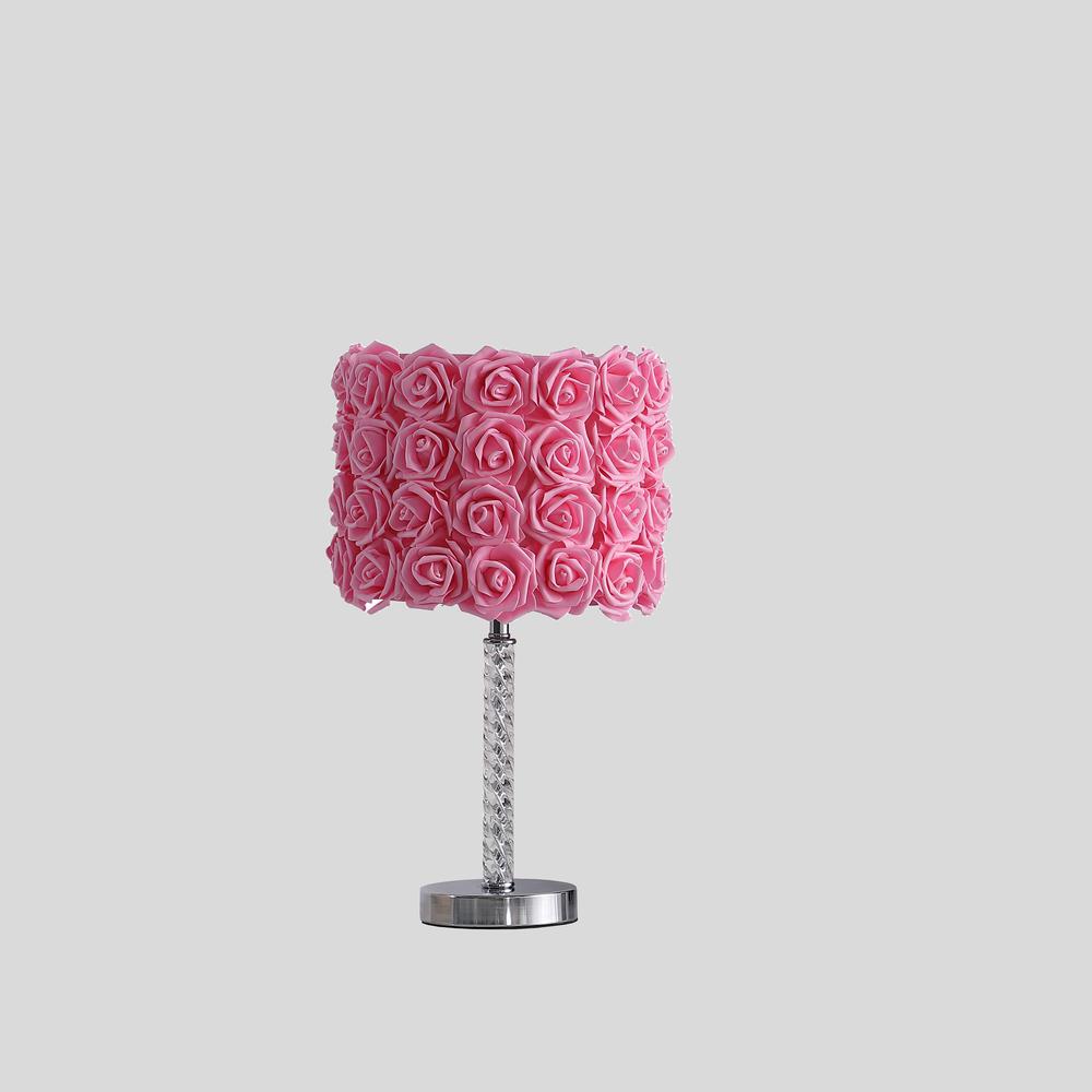18.25" In Pink Roses In Bloom Acrylic/Metal Table Lamp. Picture 3