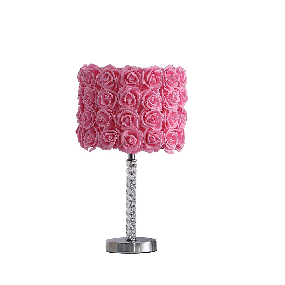 18.25" In Pink Roses In Bloom Acrylic/Metal Table Lamp. Picture 1