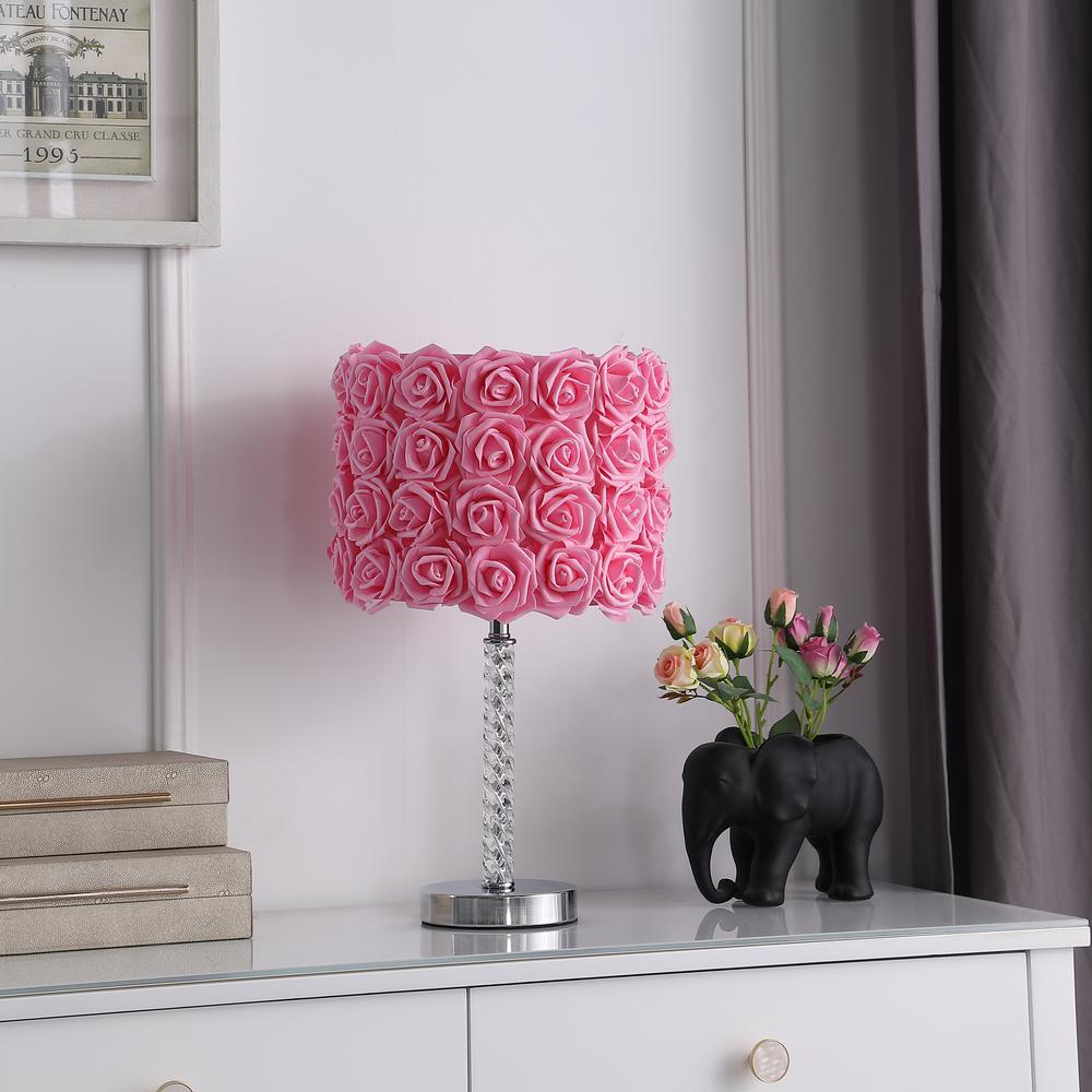 18.25" In Pink Roses In Bloom Acrylic/Metal Table Lamp. Picture 5