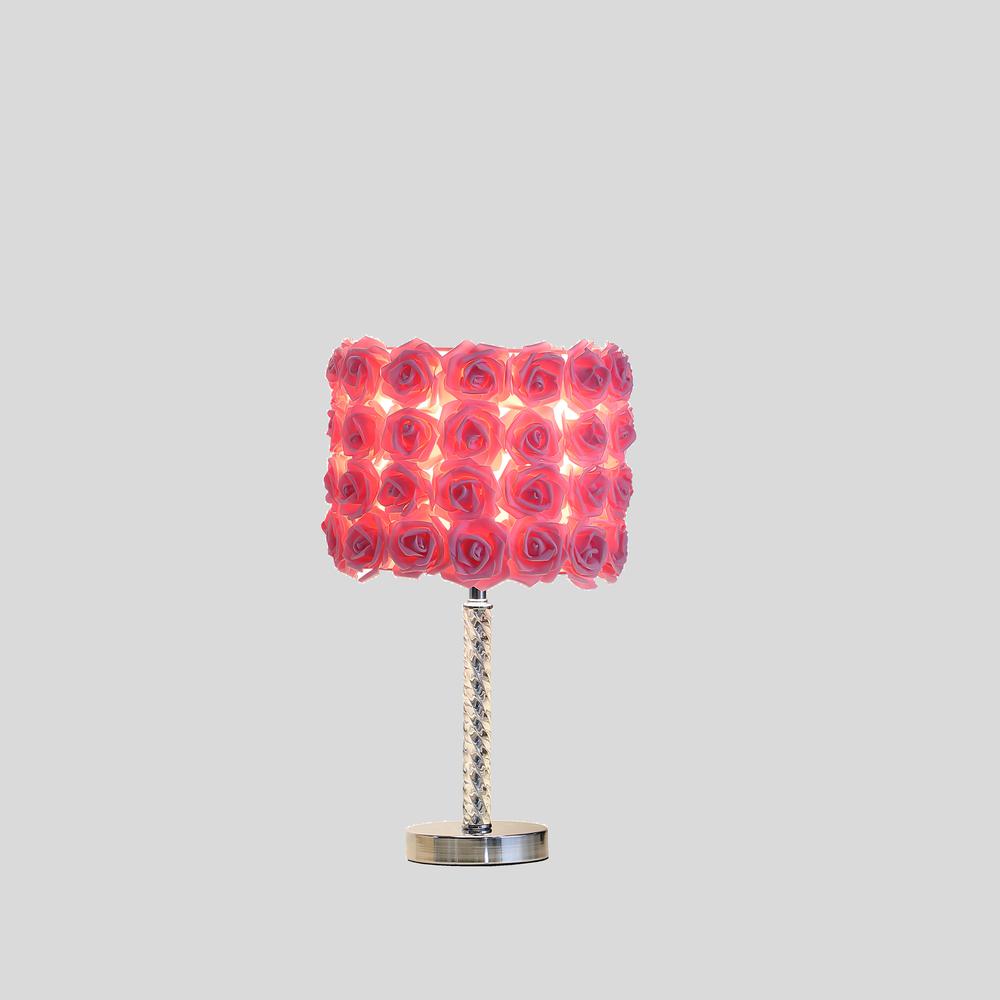 18.25" In Pink Roses In Bloom Acrylic/Metal Table Lamp. Picture 4