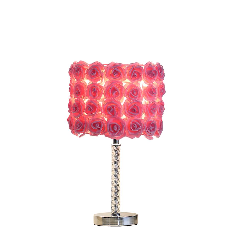 18.25" In Pink Roses In Bloom Acrylic/Metal Table Lamp. Picture 2