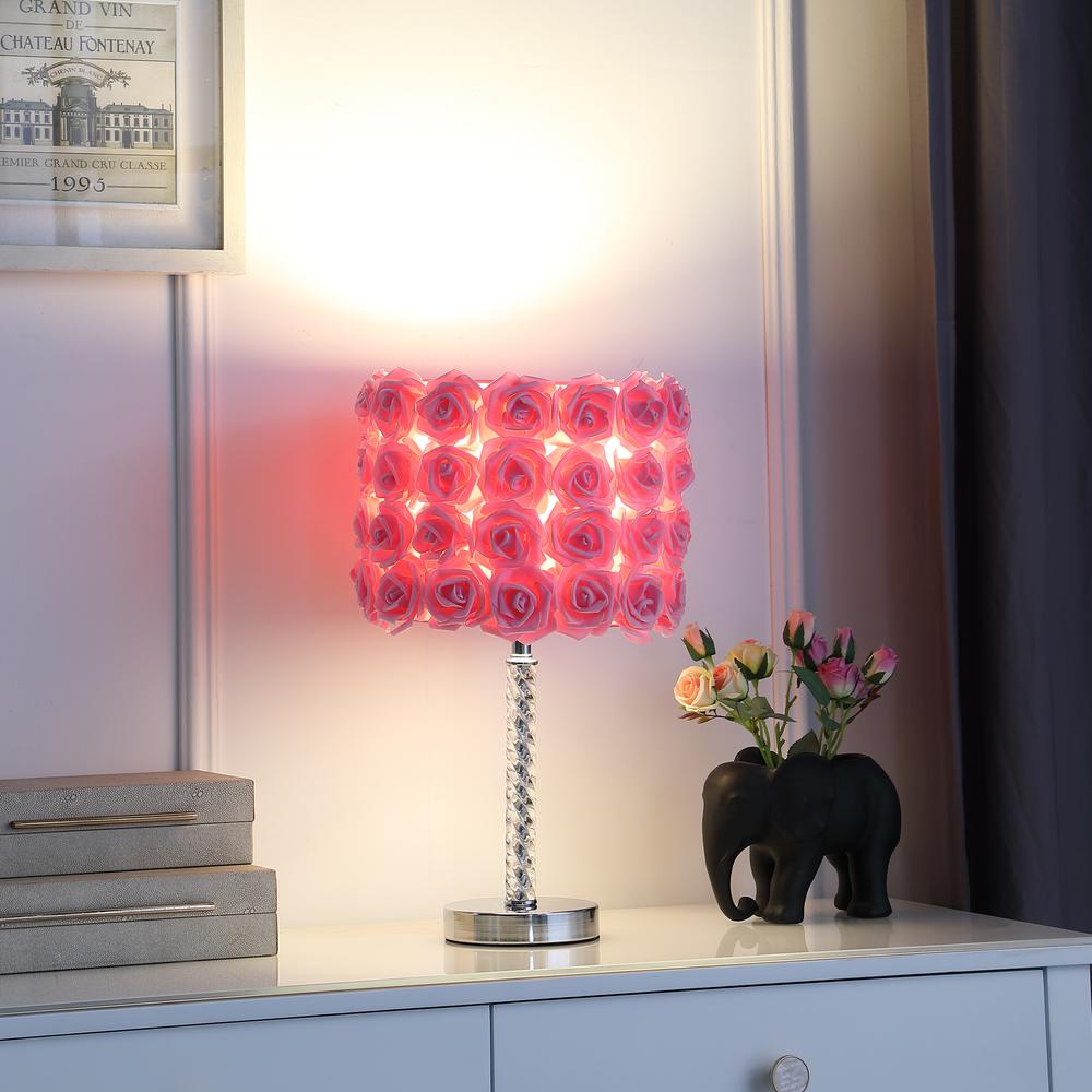 18.25" In Pink Roses In Bloom Acrylic/Metal Table Lamp. Picture 6
