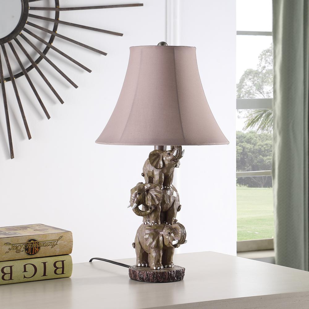 21" in WILDLIFE 3 STACKED ELEPHANTS POLYRESIN TABLE LAMP. Picture 4