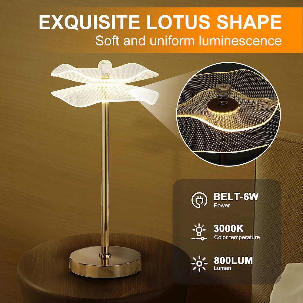 17.5" H 3W Led Acrylic Copper Gold Luminaire Table Lamp. Picture 9