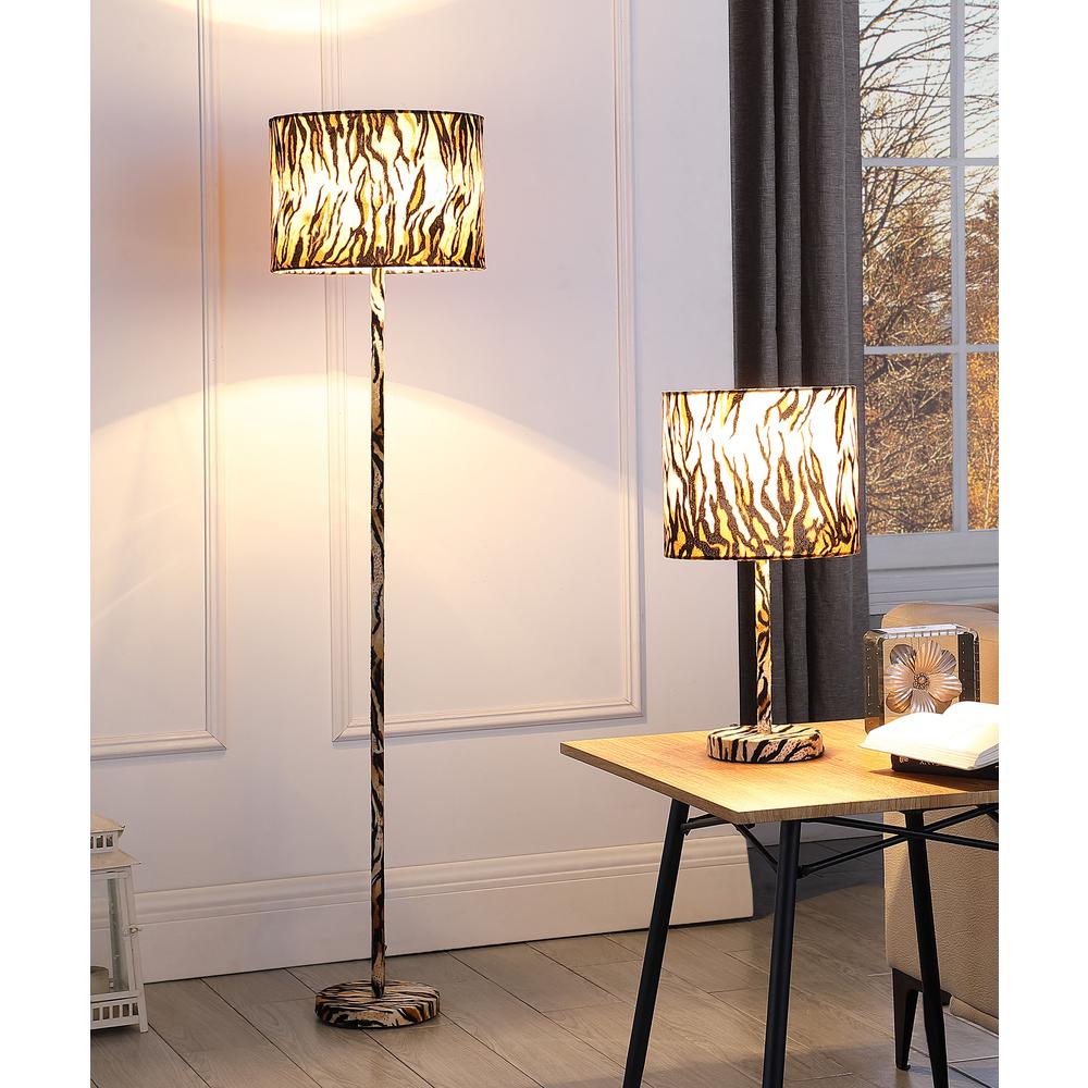 19.25" in FAUX SUEDE TIGER PRINT METAL TABLE LAMP. Picture 6