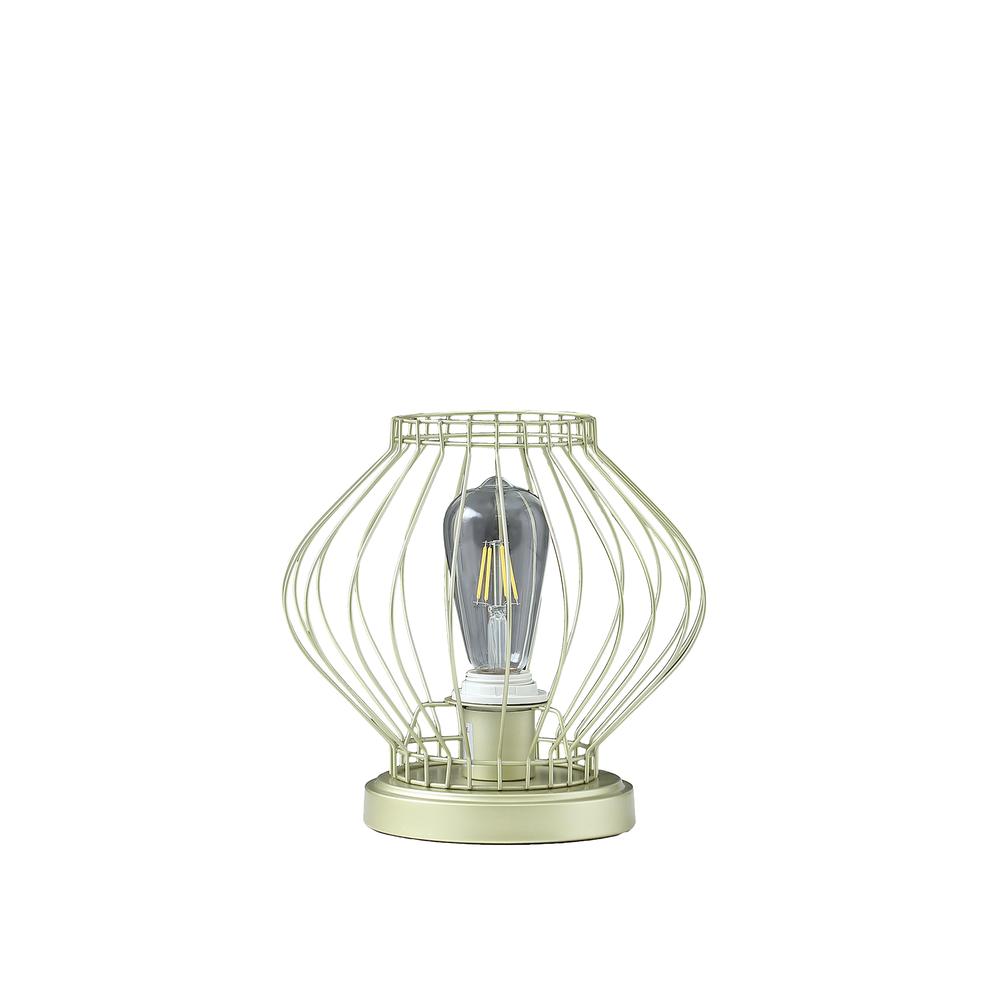 9.5" In Industrial Farm Cage Satin Matte Gold Uplight Metal Table Lamp. Picture 1