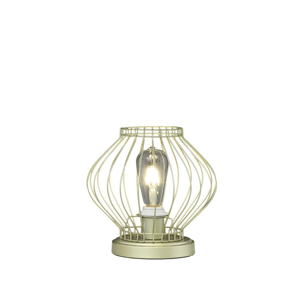 9.5" In Industrial Farm Cage Satin Matte Gold Uplight Metal Table Lamp. Picture 2