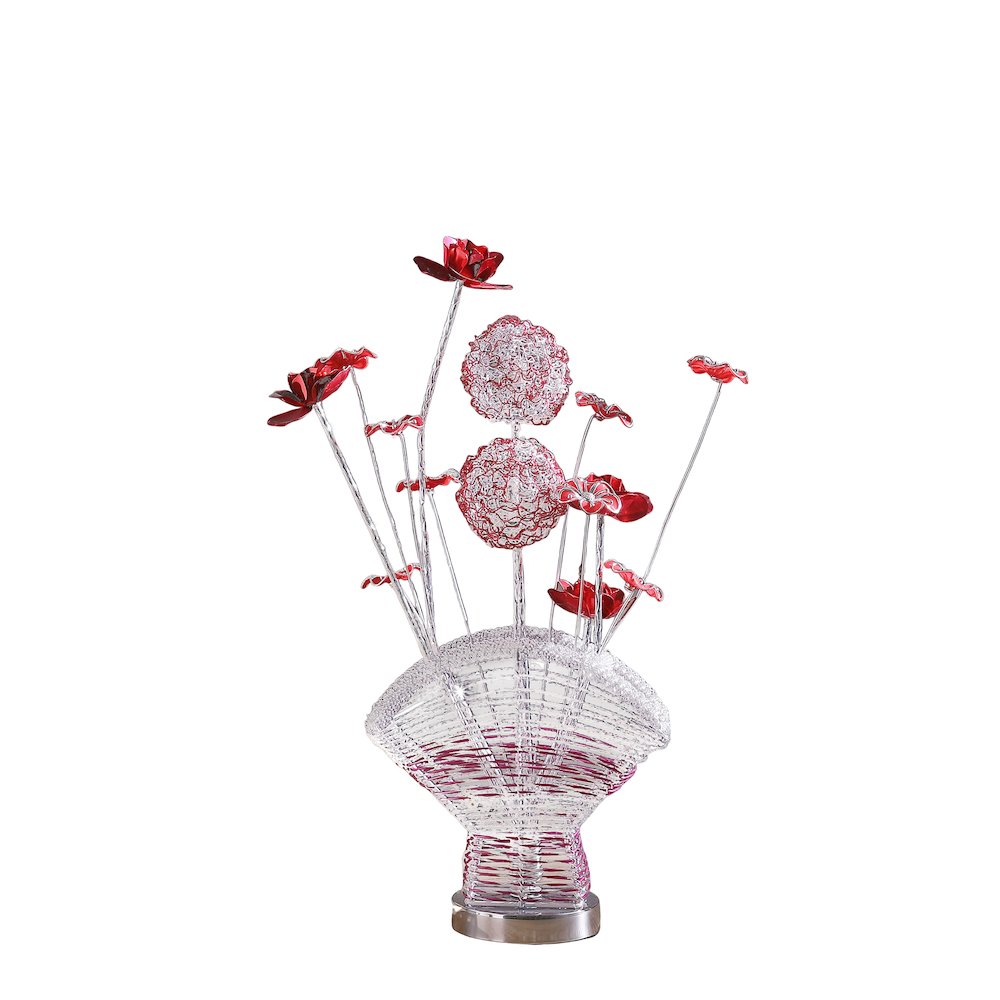 4 Red Roses 6 Petal Floral 2  Flower Bud On A Fan Aluminum Vase Table Lamp. Picture 1