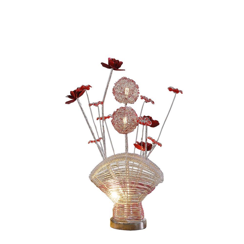 4 Red Roses 6 Petal Floral 2  Flower Bud On A Fan Aluminum Vase Table Lamp. Picture 2