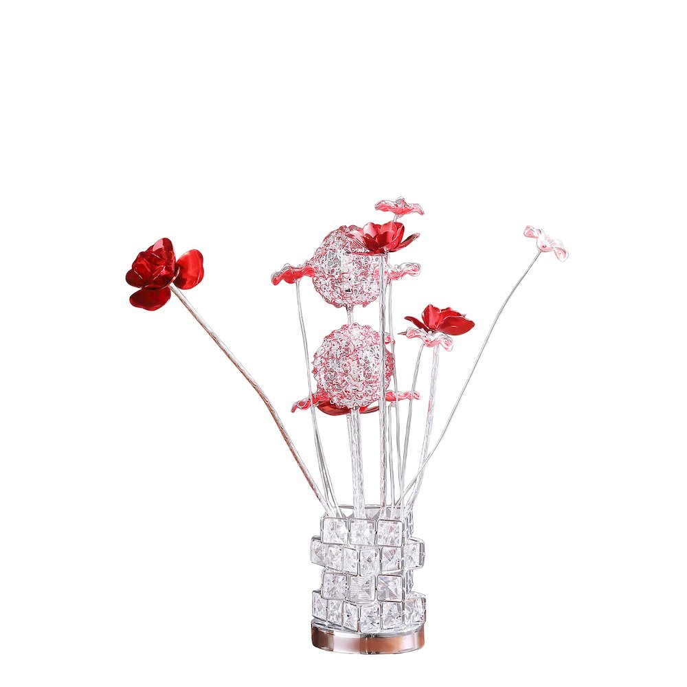 4 Red Roses 6 Petal Floral 2 Red/Silver Flower Bud Vase Table Lamp. Picture 1