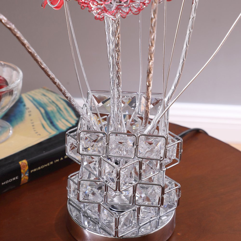 4 Red Roses 6 Petal Floral 2 Red/Silver Flower Bud Vase Table Lamp. Picture 5