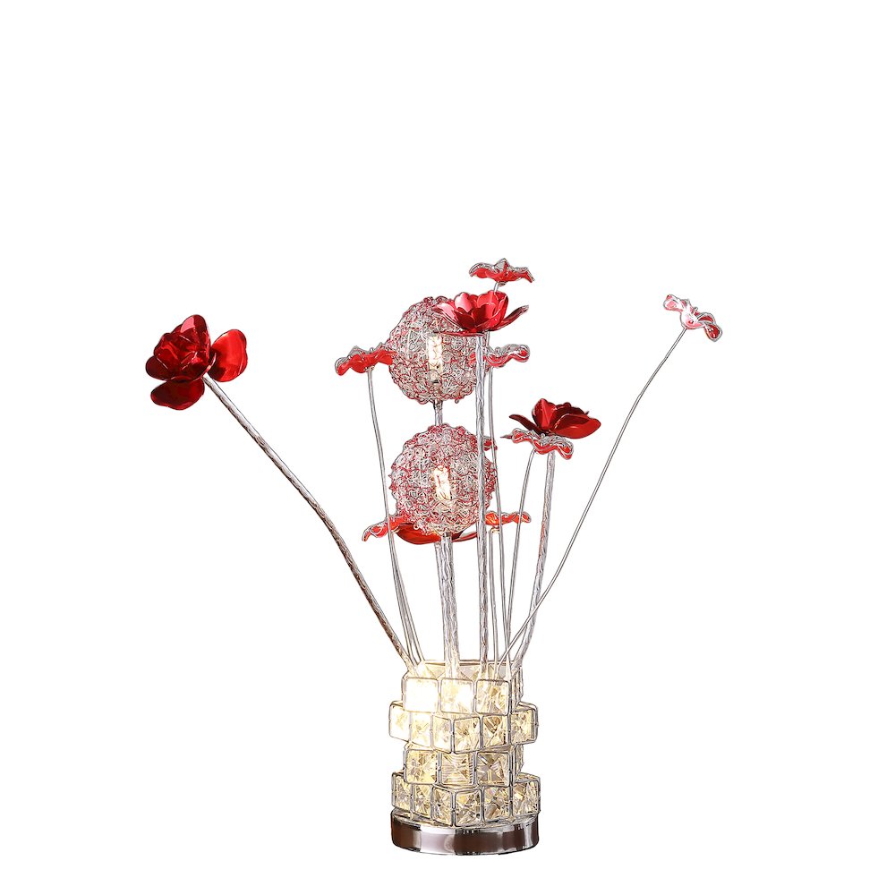 4 Red Roses 6 Petal Floral 2 Red/Silver Flower Bud Vase Table Lamp. Picture 2