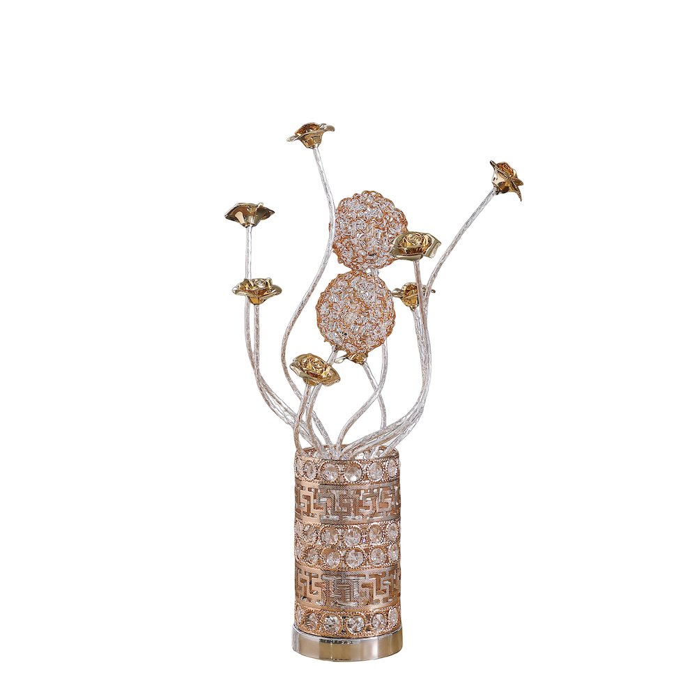 21.5"H 3 G4 Led Aluminum Golden Rose Wire Bud Flower Bud Table Lamp. Picture 1