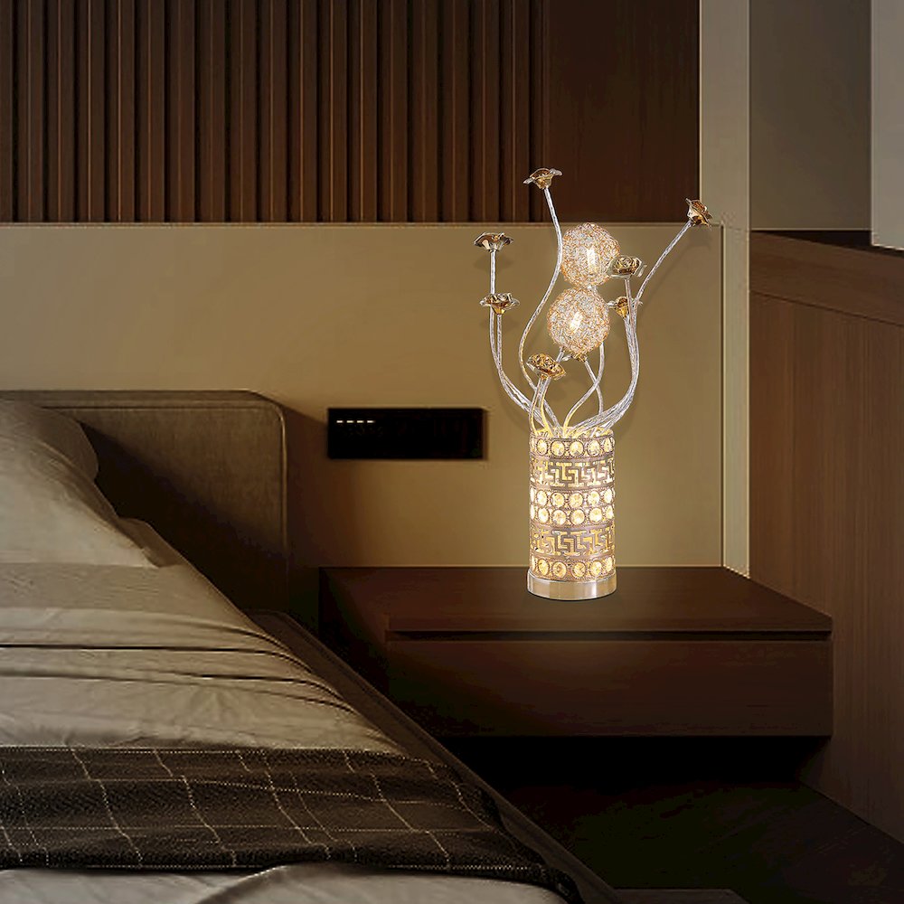 21.5"H 3 G4 Led Aluminum Golden Rose Wire Bud Flower Bud Table Lamp. Picture 7