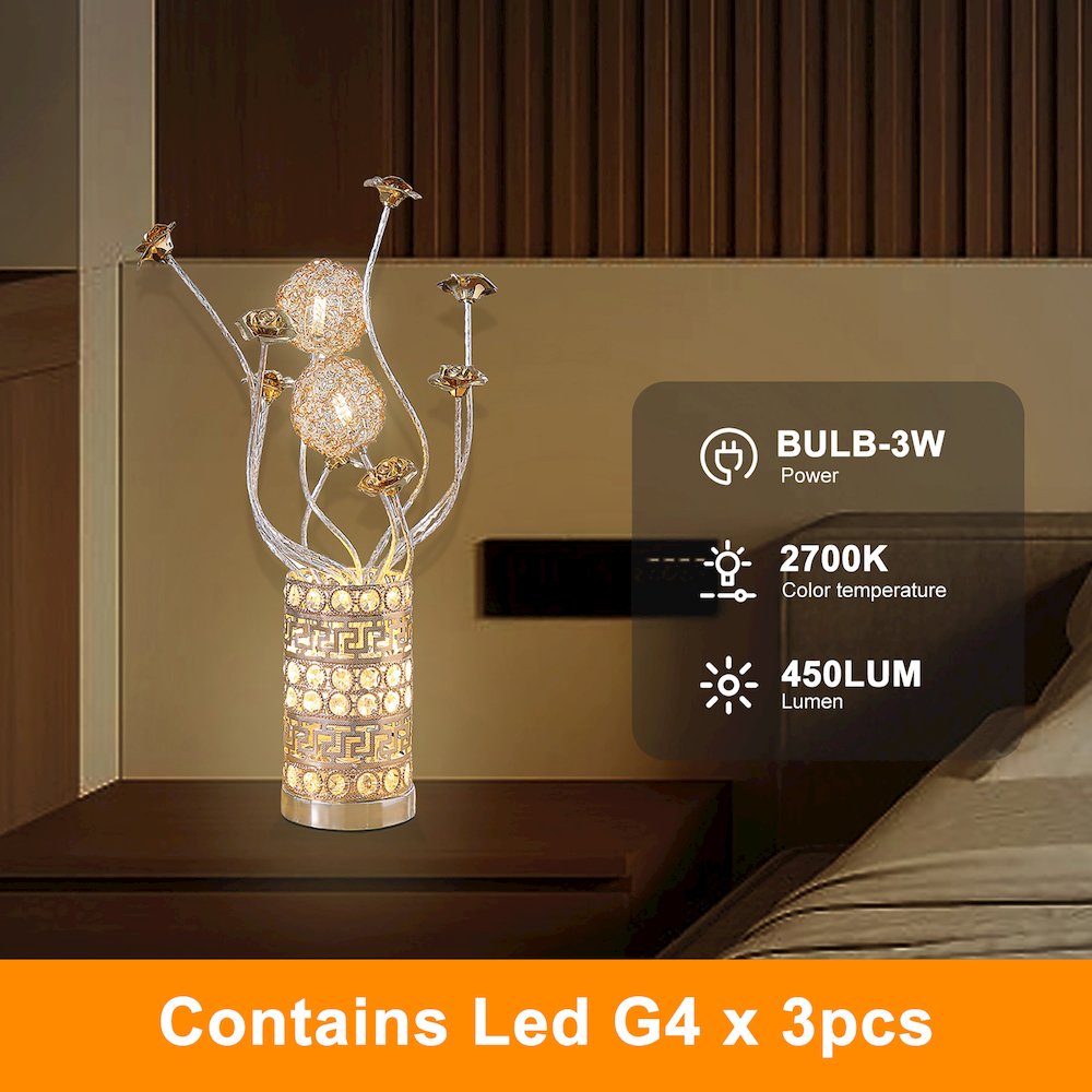 21.5"H 3 G4 Led Aluminum Golden Rose Wire Bud Flower Bud Table Lamp. Picture 9