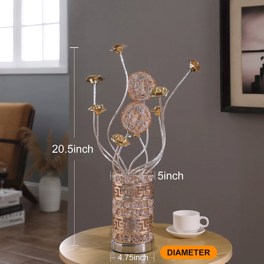 21.5"H 3 G4 Led Aluminum Golden Rose Wire Bud Flower Bud Table Lamp. Picture 8