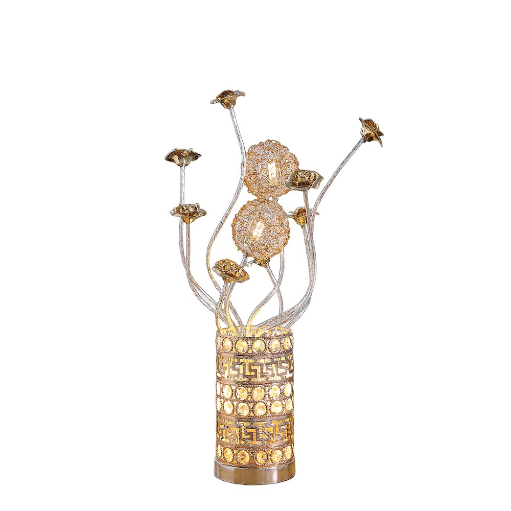 21.5"H 3 G4 Led Aluminum Golden Rose Wire Bud Flower Bud Table Lamp. Picture 2