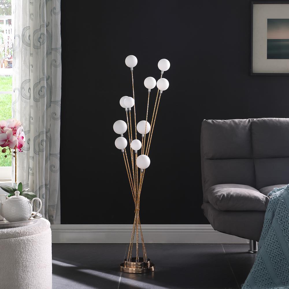 11-Light Acrylic Globe Aluminun Led Chrysanthe Yellow Gold Metal Floor Lamp. Picture 5