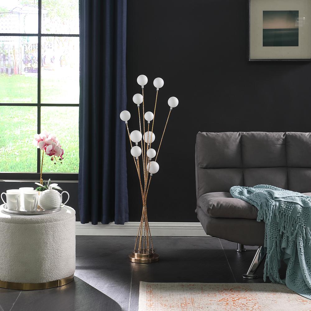 11-Light Acrylic Globe Aluminun Led Chrysanthe Yellow Gold Metal Floor Lamp. Picture 4