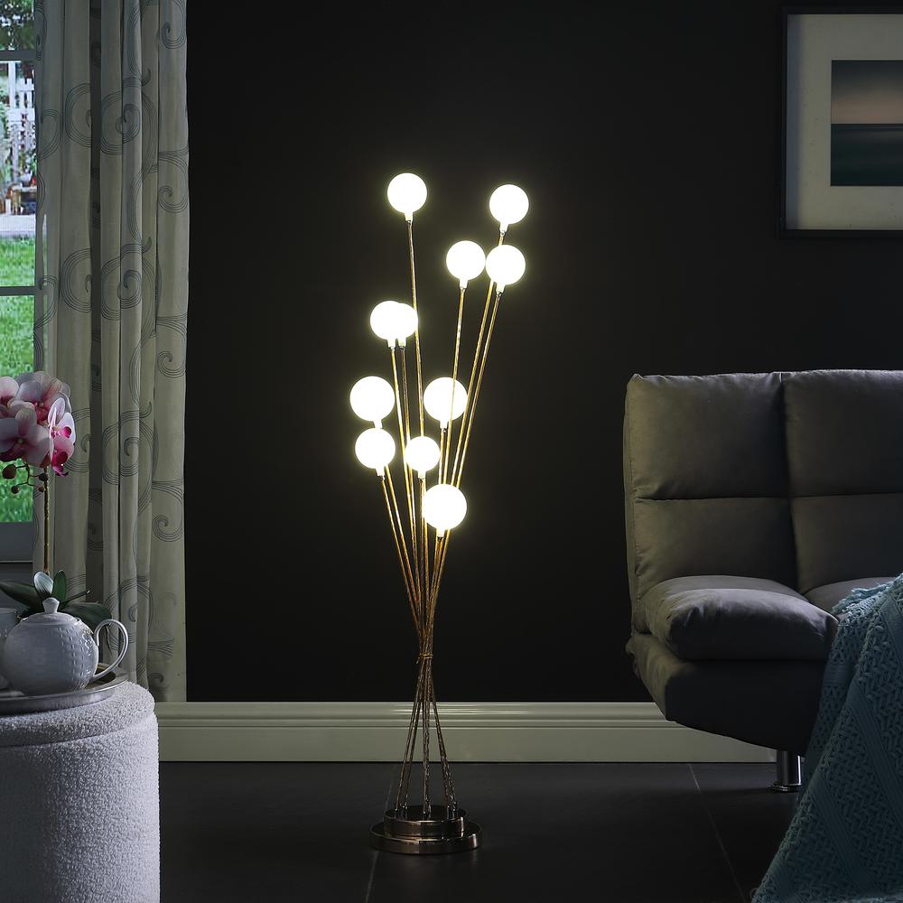 11-Light Acrylic Globe Aluminun Led Chrysanthe Yellow Gold Metal Floor Lamp. Picture 7