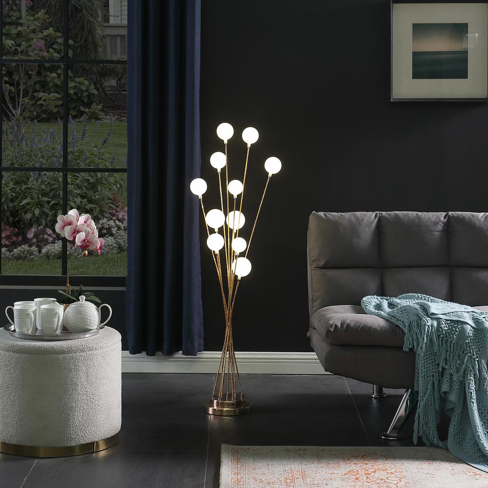 11-Light Acrylic Globe Aluminun Led Chrysanthe Yellow Gold Metal Floor Lamp. Picture 6