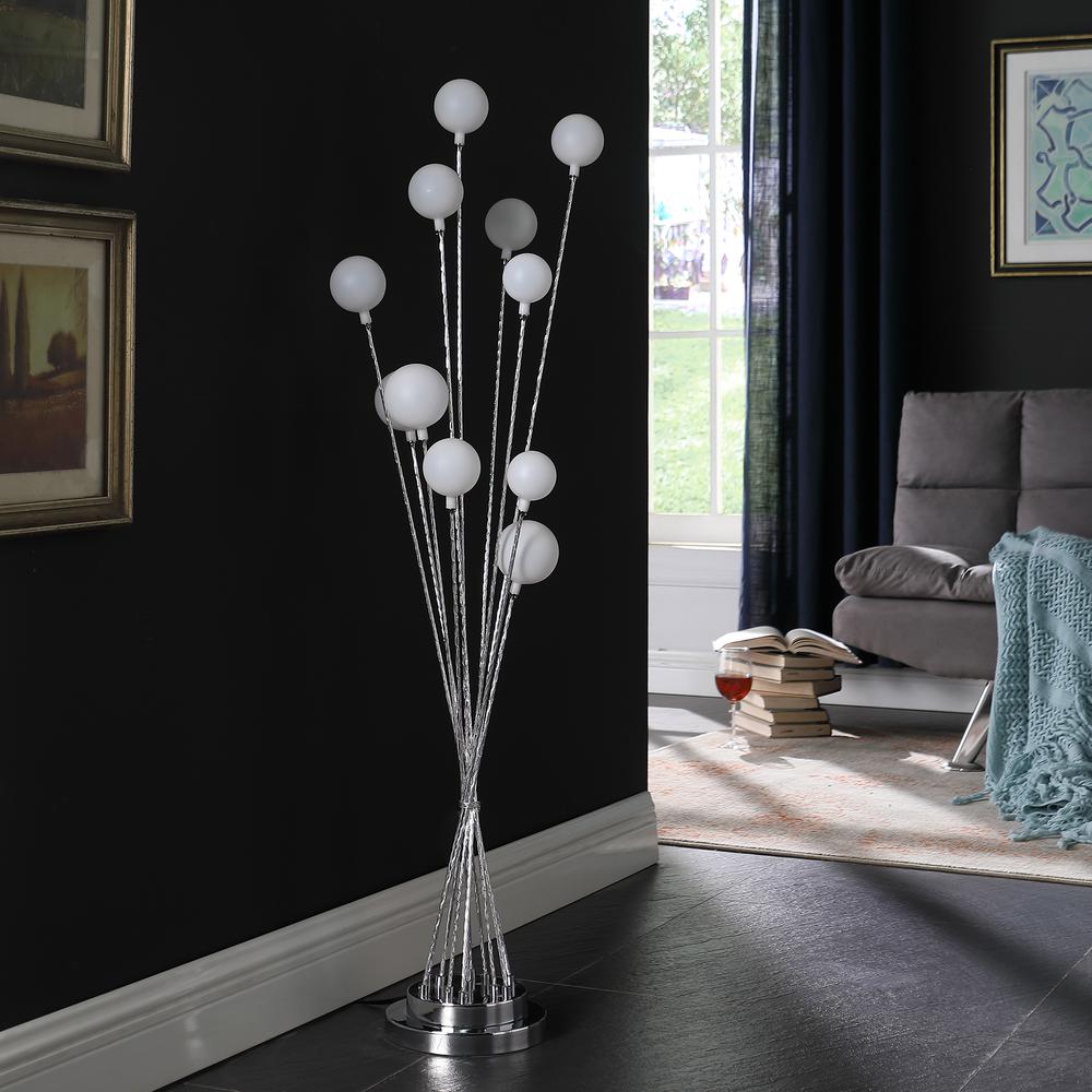 11-Light Acrylic Globe Aluminun Led Chrysanthe Silver Chrome Metal Floor Lamp. Picture 5