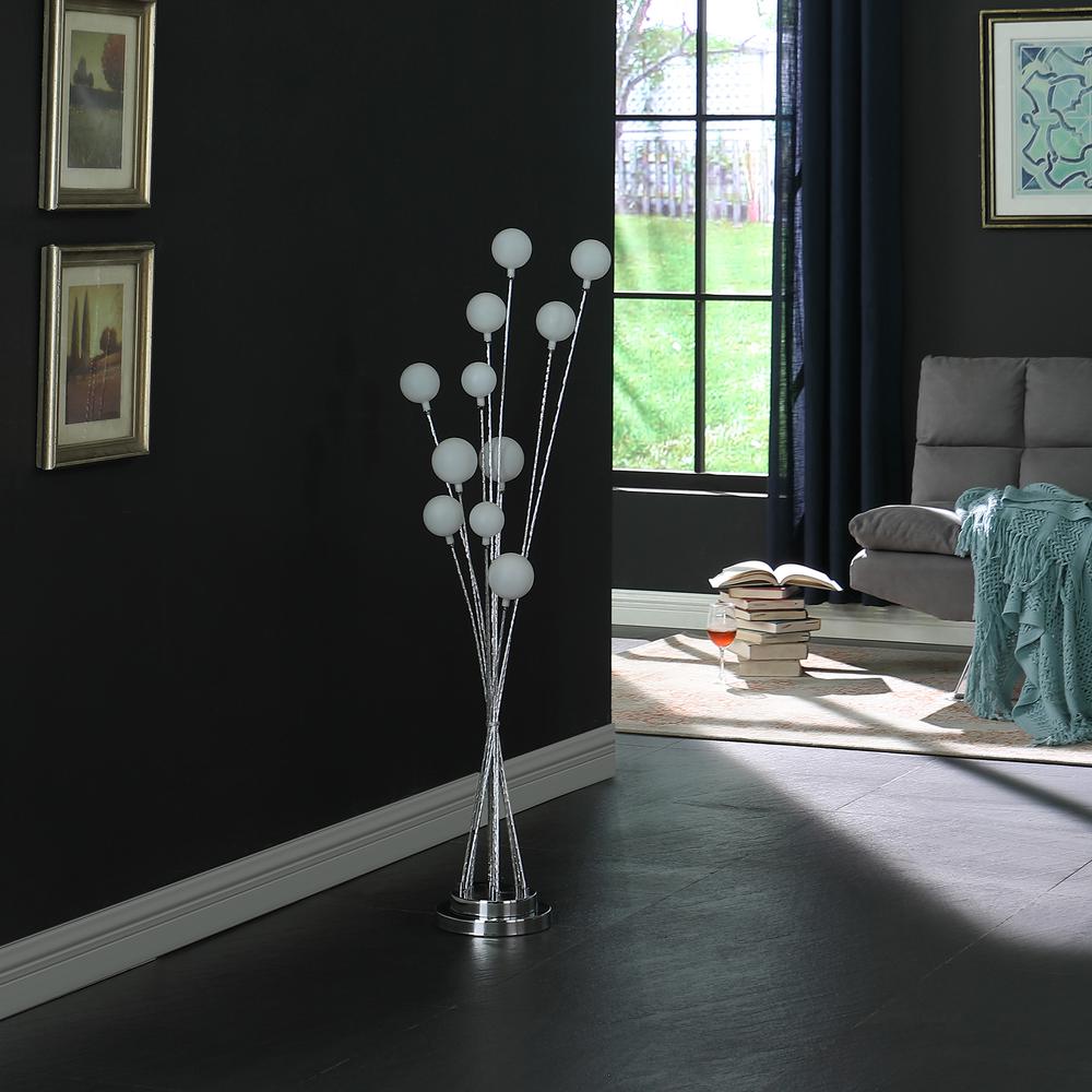 11-Light Acrylic Globe Aluminun Led Chrysanthe Silver Chrome Metal Floor Lamp. Picture 4