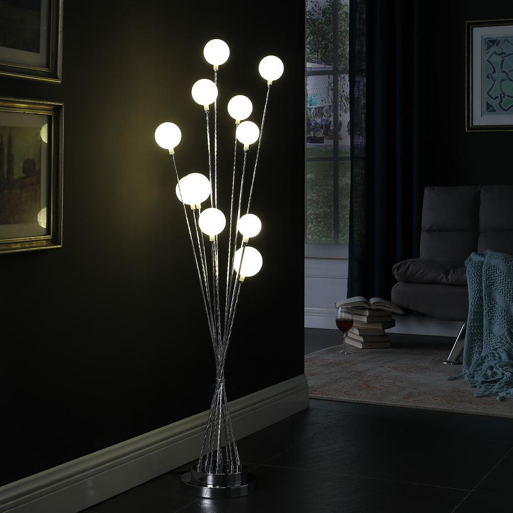 11-Light Acrylic Globe Aluminun Led Chrysanthe Silver Chrome Metal Floor Lamp. Picture 7