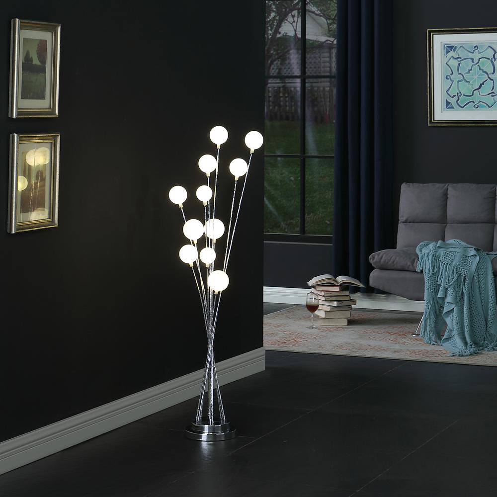 11-Light Acrylic Globe Aluminun Led Chrysanthe Silver Chrome Metal Floor Lamp. Picture 6