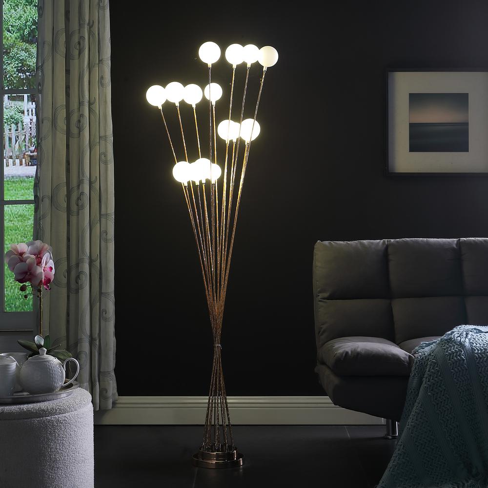 In 16-Light Acrylic Globe Aluminun Led Chrysanthe Yellow Gold Metal Floor Lamp. Picture 7