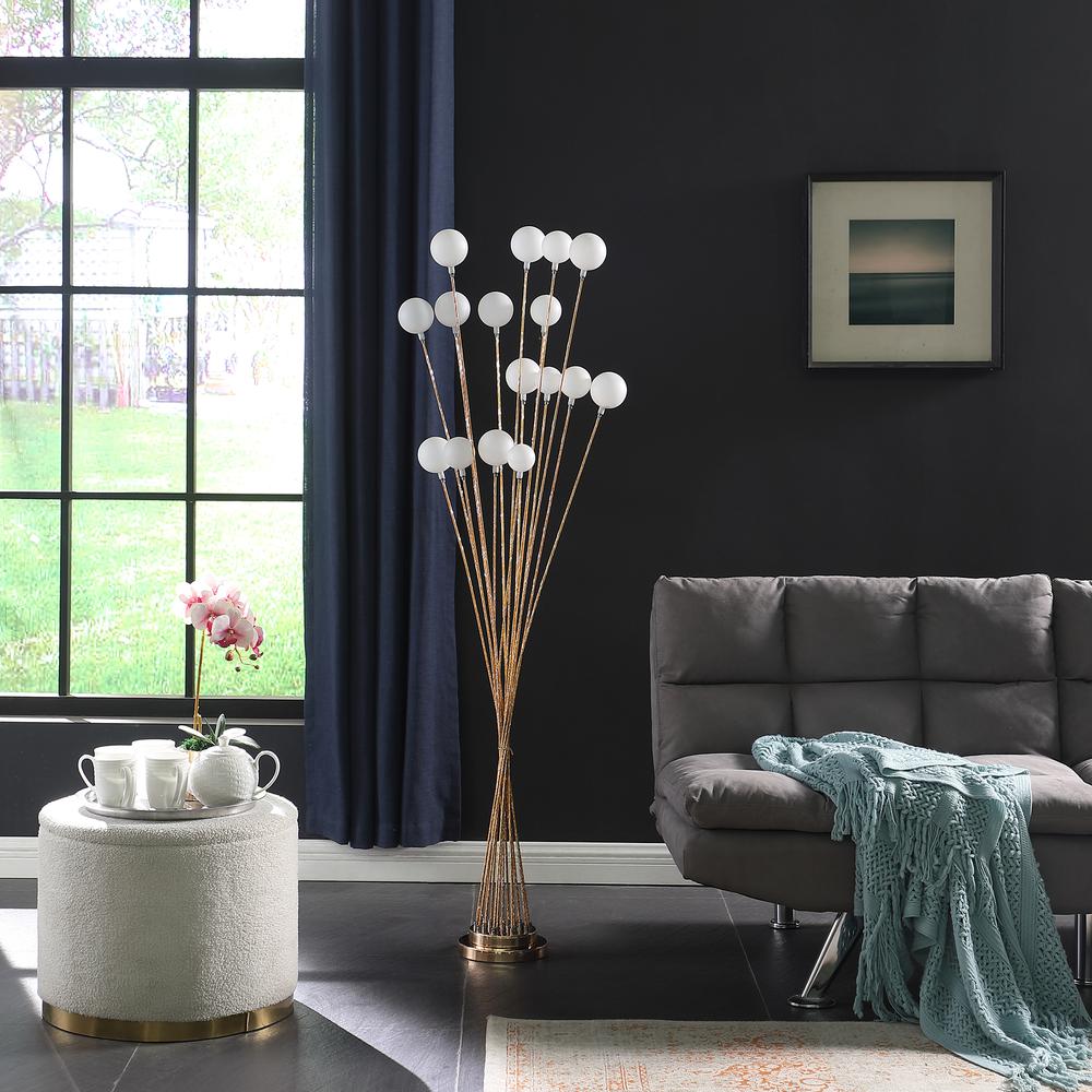 In 16-Light Acrylic Globe Aluminun Led Chrysanthe Yellow Gold Metal Floor Lamp. Picture 4
