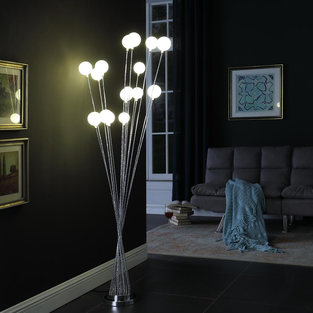 16-Light Acrylic Globe Aluminun Led Chrysanthe Silver Chrome Metal Floor Lamp. Picture 7