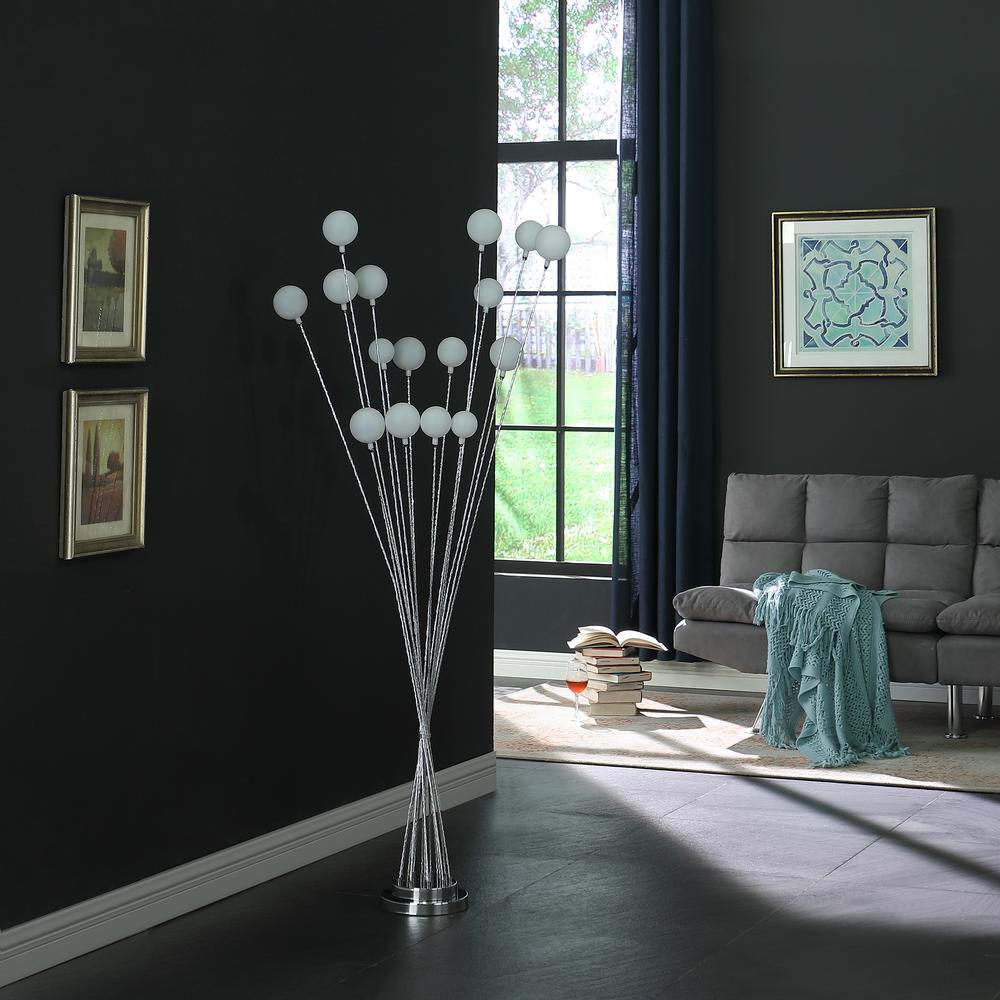 16-Light Acrylic Globe Aluminun Led Chrysanthe Silver Chrome Metal Floor Lamp. Picture 4