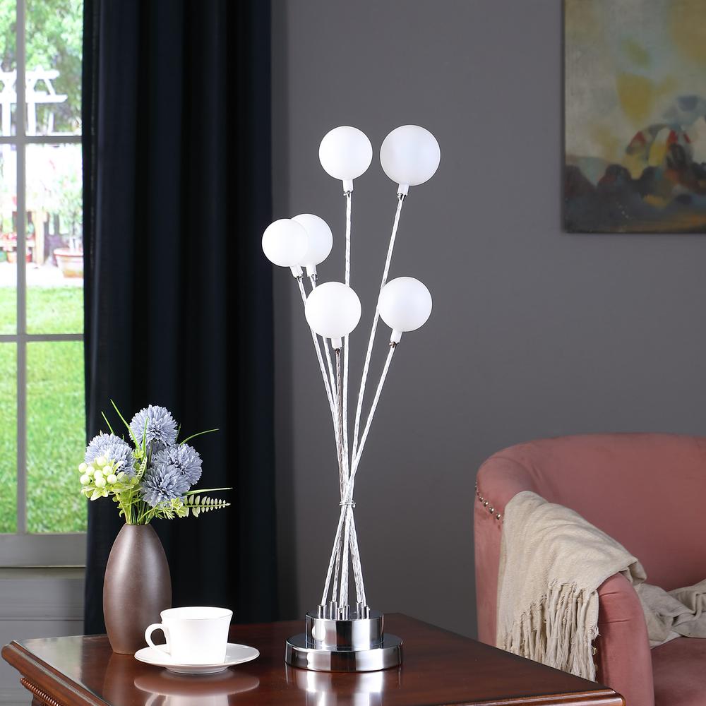 6-Light Acrylic Globe Aluminun Led Chrysanthe Chrome Metal Table Lamp. Picture 3