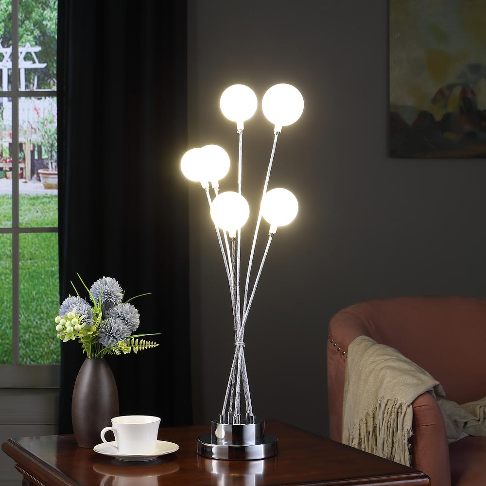 6-Light Acrylic Globe Aluminun Led Chrysanthe Chrome Metal Table Lamp. Picture 4