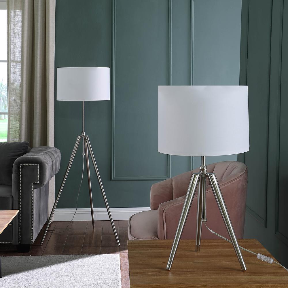 34.25" - 29.25" In Mid-Century Adjustable Tripod Chrome/Silver Metal Table Lamp. Picture 4