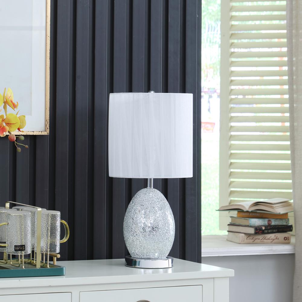 20"In Niels Silver Mirror Glass/Metal Table Lamp W/ Nightlight. Picture 3