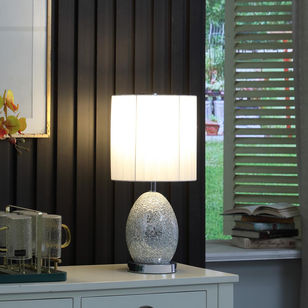 20"In Niels Silver Mirror Glass/Metal Table Lamp W/ Nightlight. Picture 4
