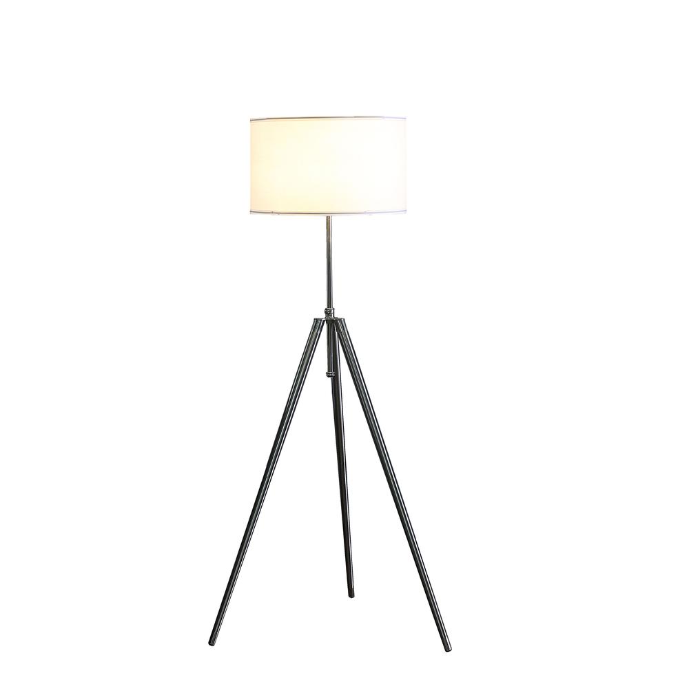 64" - 47" In Mid-Century Adjustable Tripod Chrome/Silver Metal Floor Lamp. Picture 2