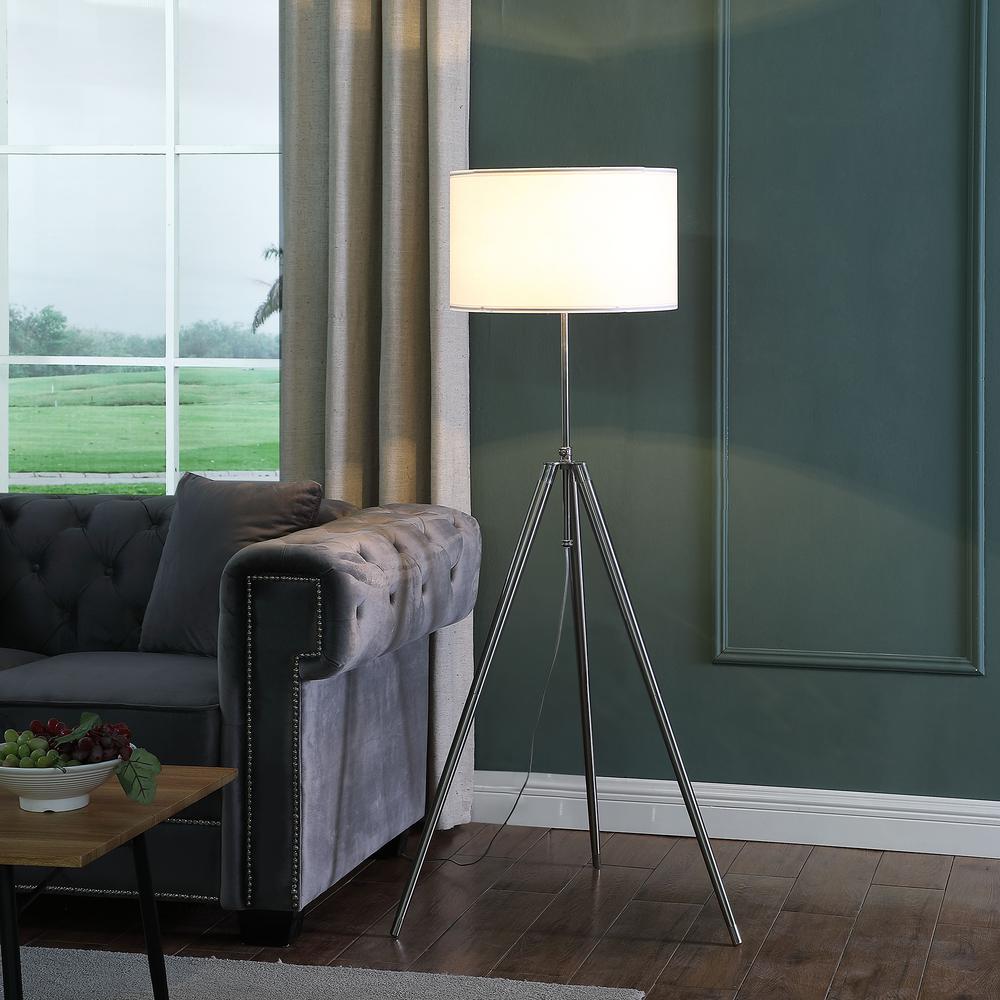 64" - 47" In Mid-Century Adjustable Tripod Chrome/Silver Metal Floor Lamp. Picture 4
