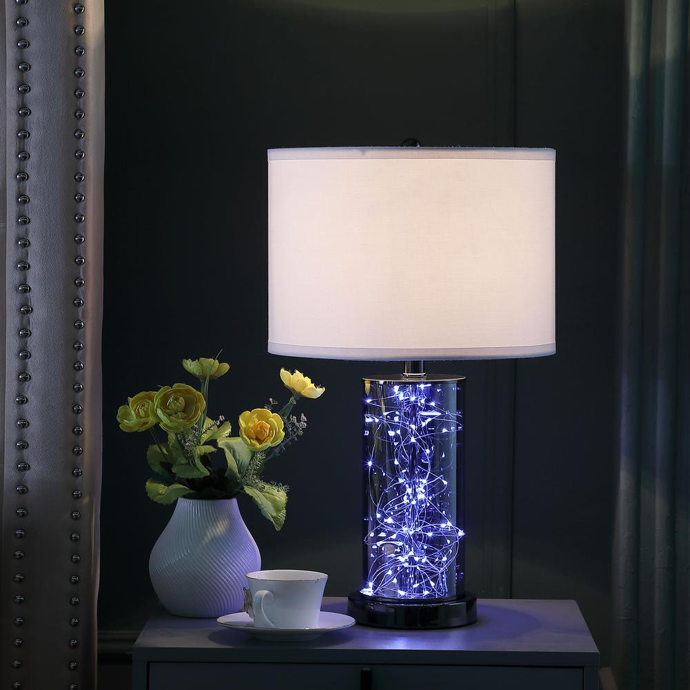 21.25" In Cynx Led Night Light Mid-Century Glass Black Chrome Table Lamp. Picture 6