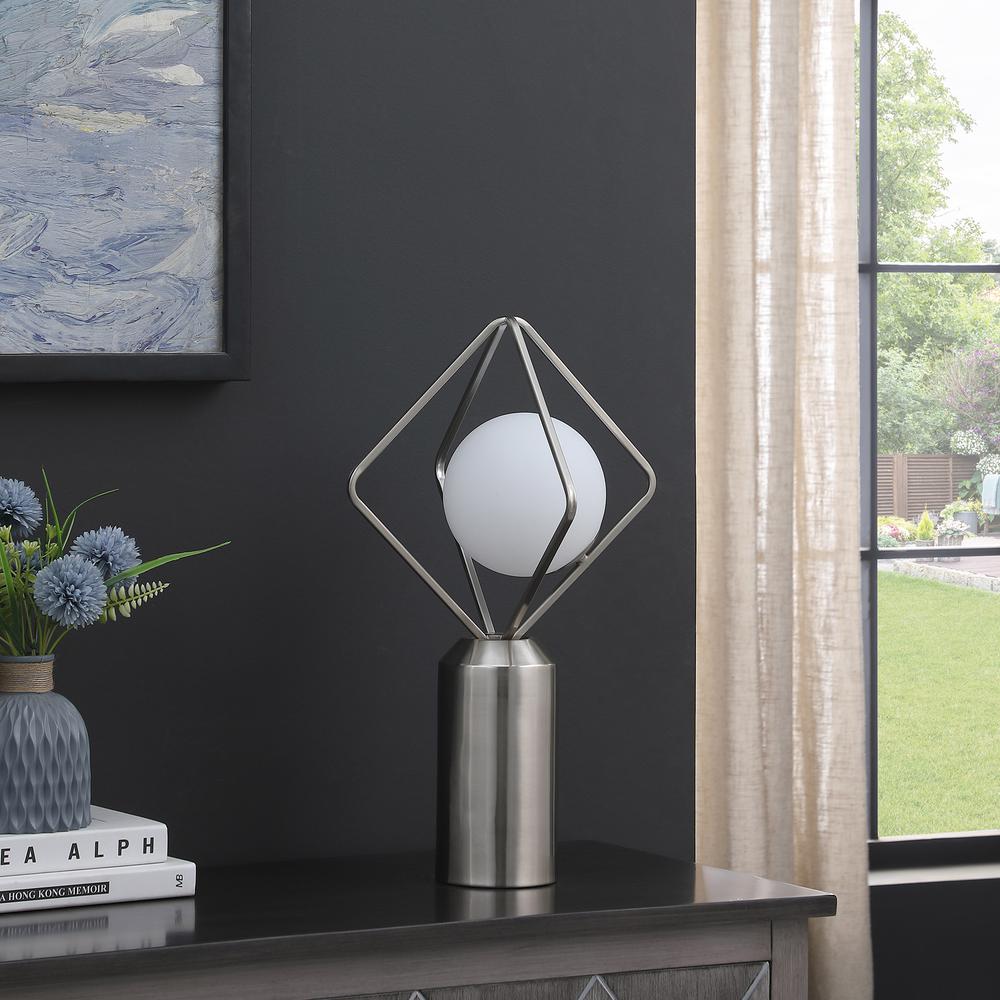 19.5"In Ernst Modern Monoclinic Pendeloque Silver Metal Table Lamp. Picture 3