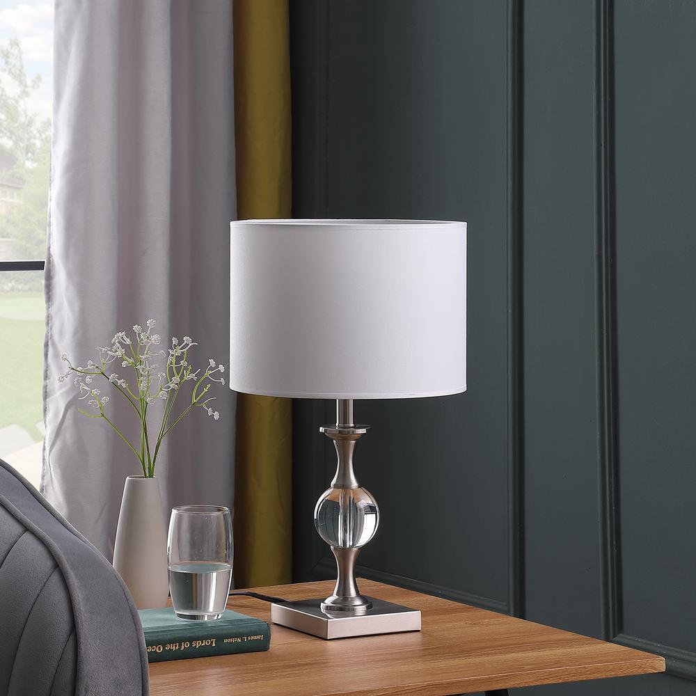 19.75" In Satin Nickel Solid Crystal Orb Metal Table Lamp. Picture 3