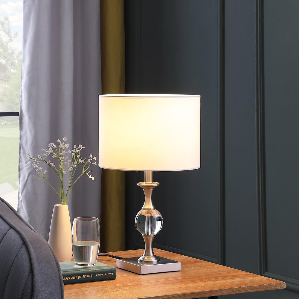 19.75" In Satin Nickel Solid Crystal Orb Metal Table Lamp. Picture 4