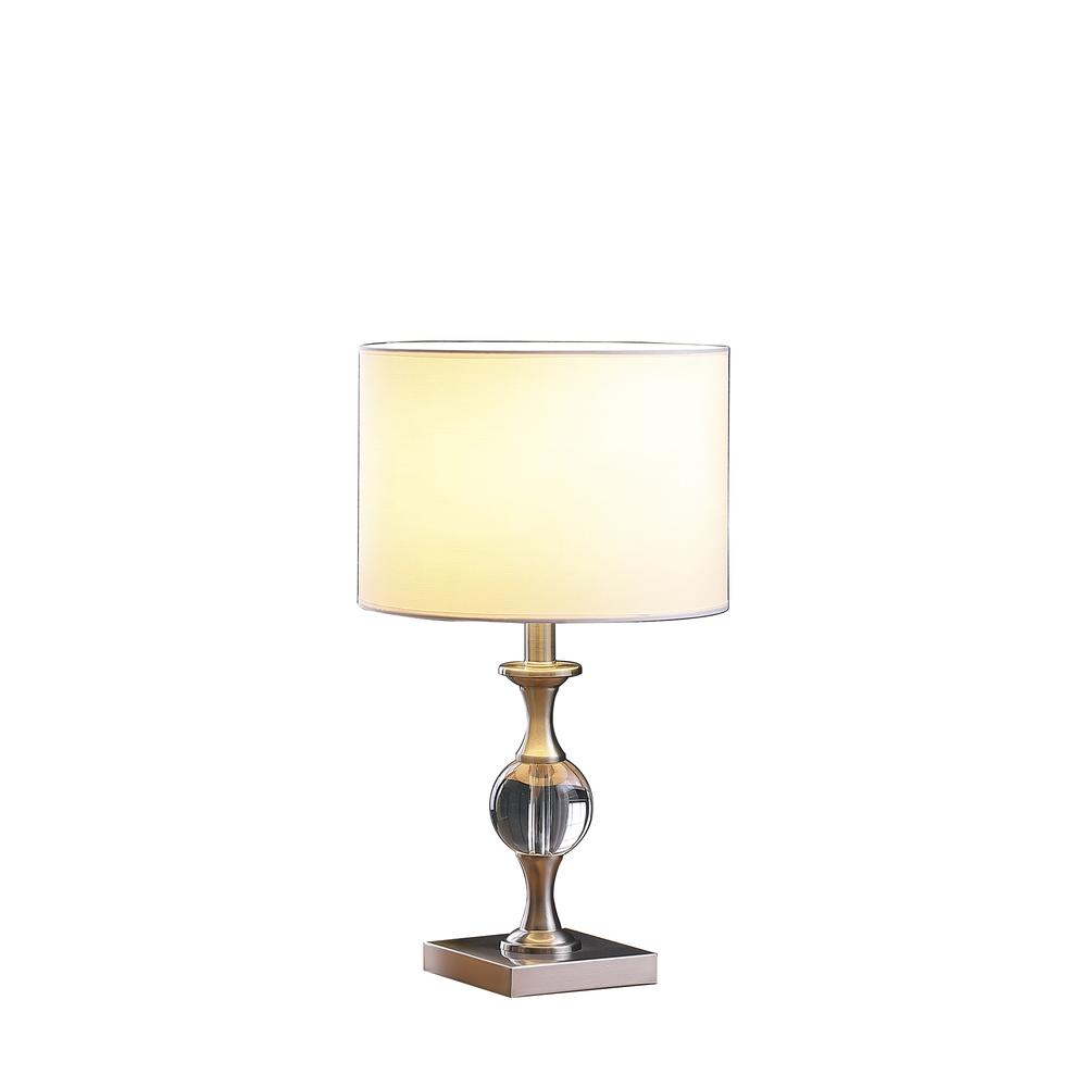 19.75" In Satin Nickel Solid Crystal Orb Metal Table Lamp. Picture 2