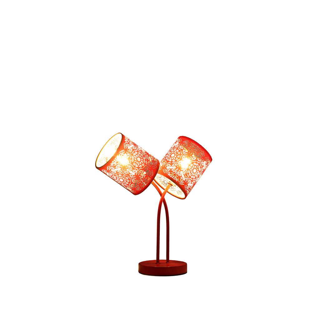 17" In Bohemian Paisley 2-Light Cylinder Red Table Lamp. Picture 2