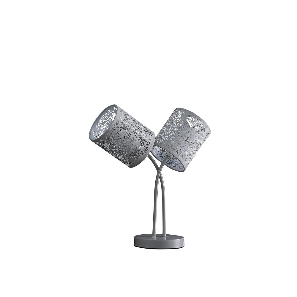 17" In Bohemian Paisley 2-Light Cylinder Gray Table Lamp. Picture 1