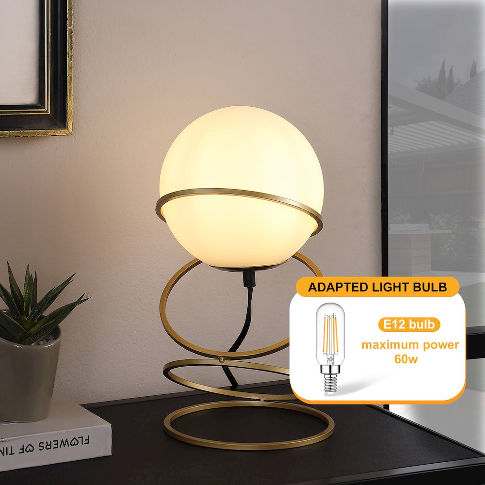 13.5" H Glass Globe Matte Gold Spiral 4 Ring Metal Stand Table Lamp. Picture 9