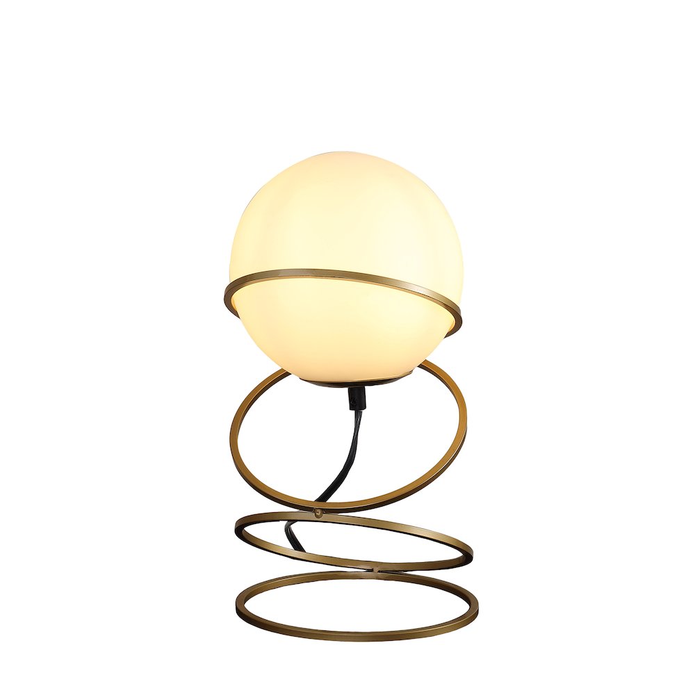 13.5" H Glass Globe Matte Gold Spiral 4 Ring Metal Stand Table Lamp. Picture 2