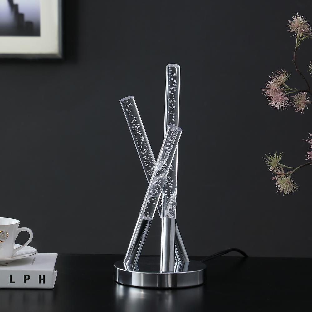 14.5" In Carina Modern 3 Acrylic Upright Leg Stix Led Silver Metal Table Lamp. Picture 4